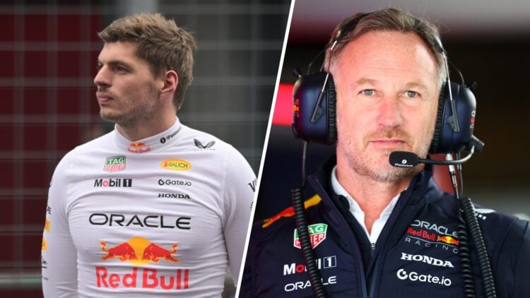Split image of Red Bull driver Max Verstappen (L) and former Red Bull boss Christian Horner (R)