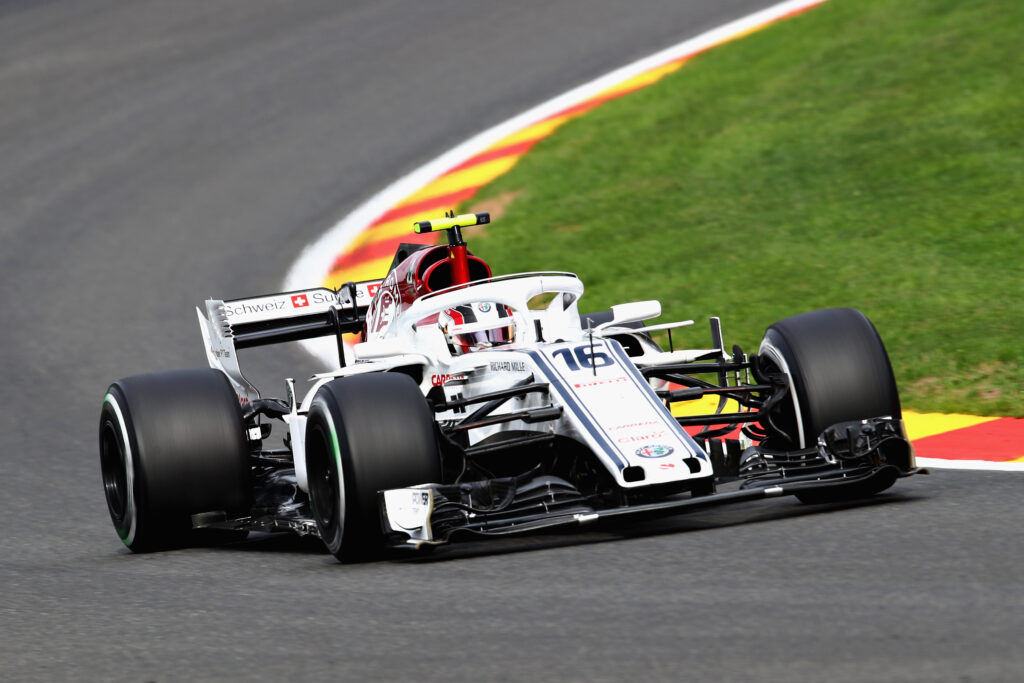 Sauber driver Charles Leclerc on track during practice at the 2018 F1 Belgian Grand Prix