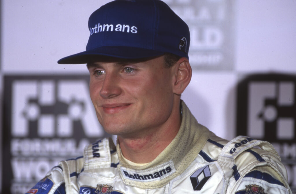 Williams driver David Coulthard in a press conference at the 1994 Portuguese Grand Prix