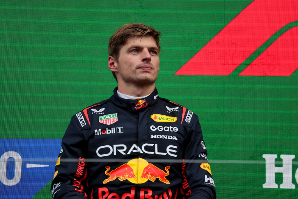 Red Bull driver Max Verstappen on the podium at the 2025 Formula 1 Dutch Grand Prix
