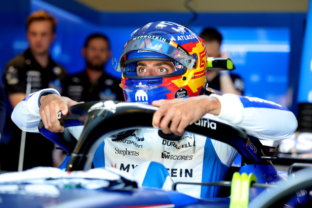 Williams Racing driver Carlos Sainz climbing into his car ahead of qualifying for the 2025 Formula 1 Dutch Grand Prix