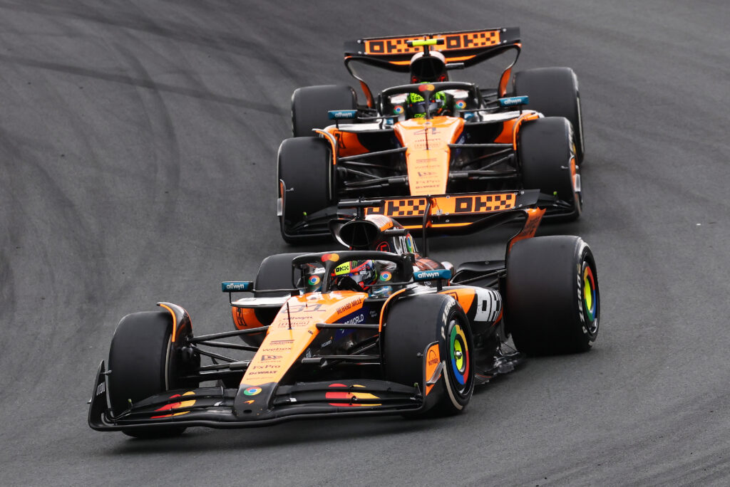 Oscar Piastri leads Lando Norris at the 2025 Dutch GP.