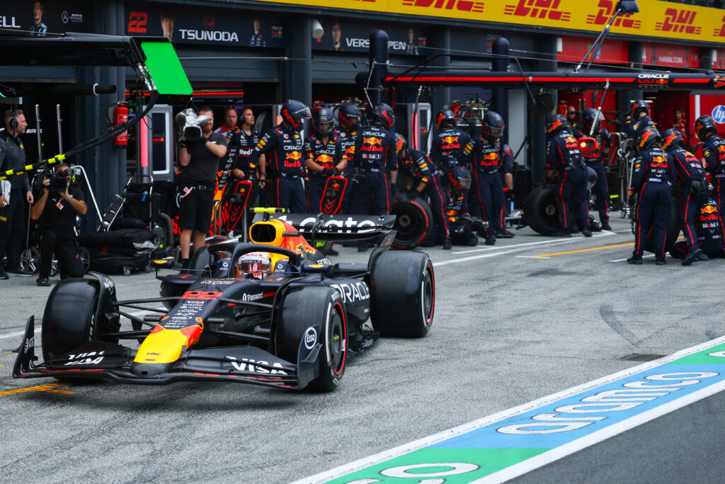 Red Bull driver Yuki Tsunoda makes a pit stop during the 2025 F1 Dutch Grand Prix