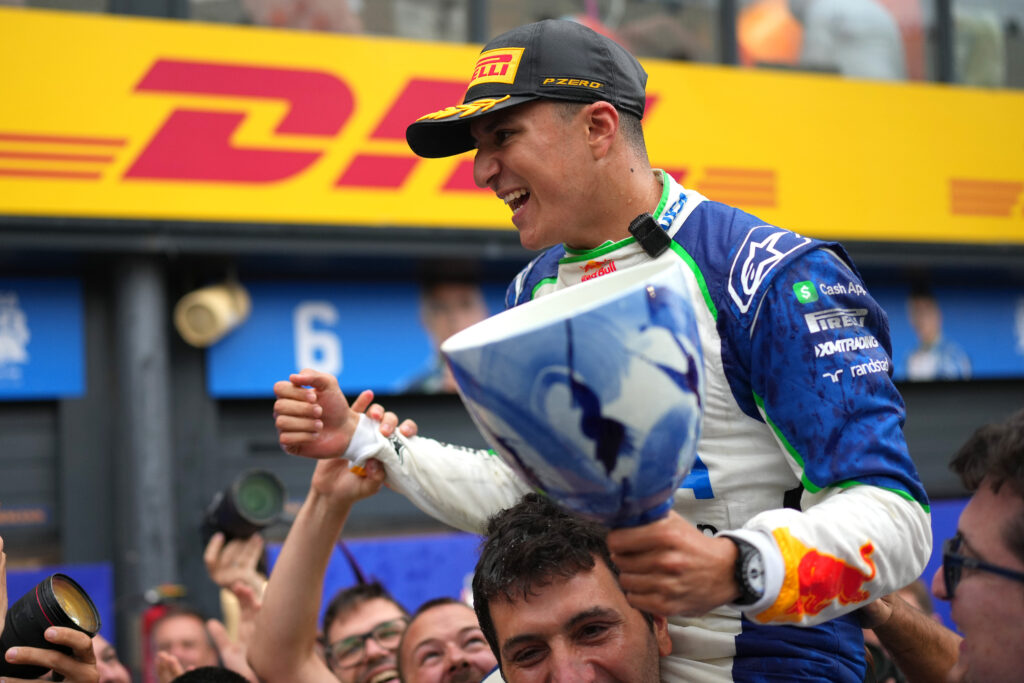 Racing Bulls driver Isack Hadjar celebrating at the 2025 Formula 1 Dutch Grand Prix