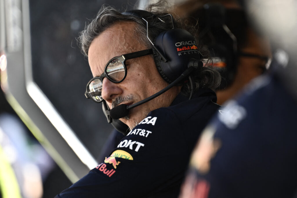 Laurent Mekies of Red Bull looks out from the pit wall at the Italian Grand Prix
