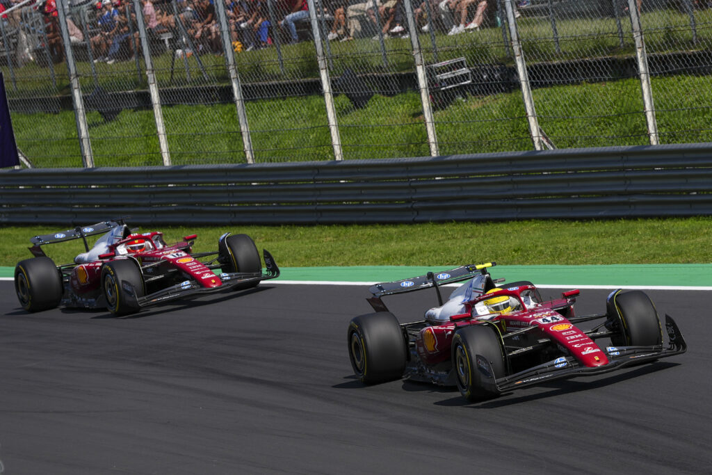 Ferrari drivers Lewis Hamilton and Charles Leclerc in qualifying at the 2025 Formula 1 Italian Grand Prix