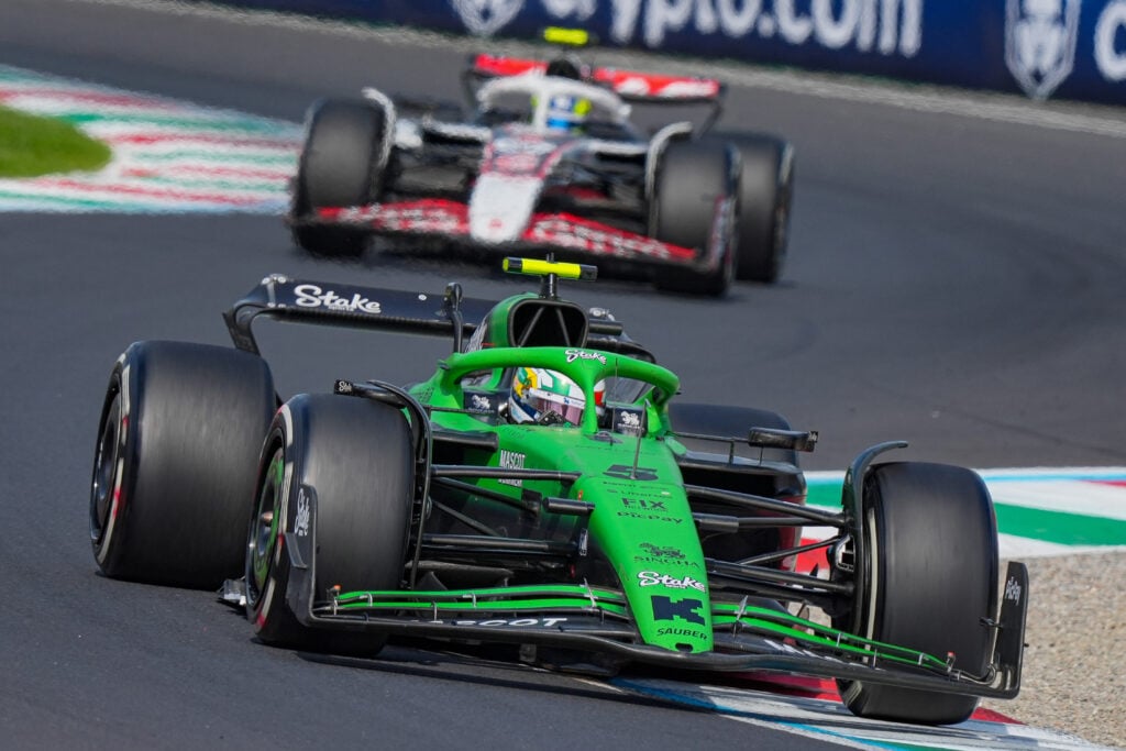 Sauber driver Gabriel Bortoleto racing at the 2025 Formula 1 Italian Grand Prix