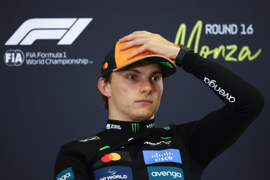 McLaren driver Oscar Piastri speaks to the media at Monza after the 2025 F1 Italian Grand Prix