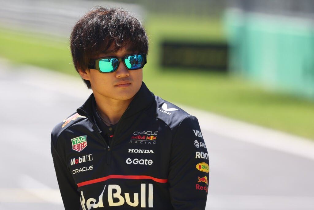 Yuki Tsunoda of Red Bull looks on during the drivers' parade before the 2025 F1 Italian Grand Prix at Monza
