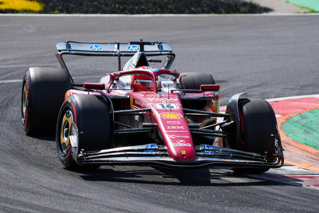 Ferrari driver Charles Leclerc racing at Monza in the 2025 Formula 1 Italian Grand Prix