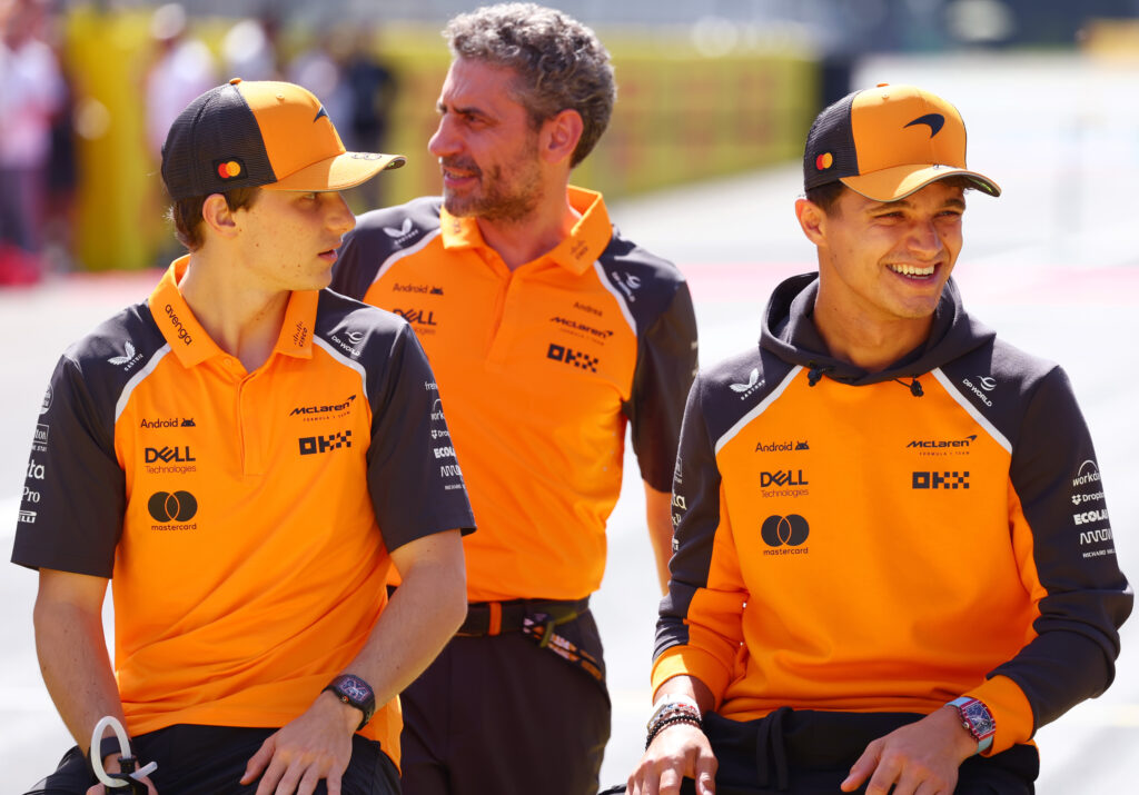 Lando Norris and Oscar Piastri during the drivers' parade at the 2025 Italian Grand Prix
