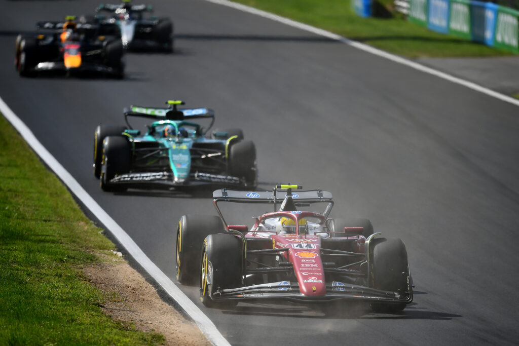 Kimi Antonelli, Yuki Tsunoda, Fernando Alonso, and Lewis Hamilton at the 2025 Italian Grand Prix