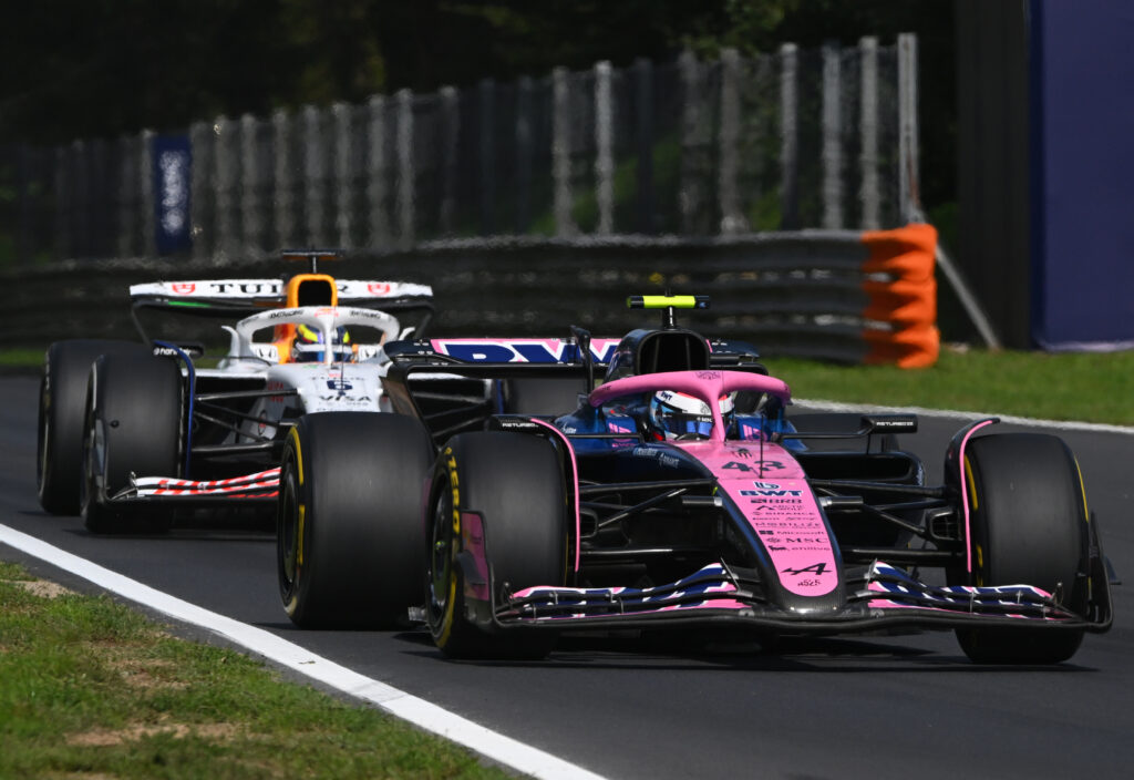 Alpine driver Franco Colapinto leading Racing Bulls driver Isack Hadjar during the 2025 Formula 1 Italian Grand Prix