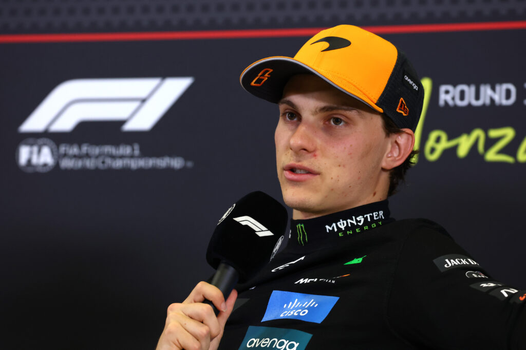 Oscar Piastri of McLaren speaks in a press conference at the Italian Grand Prix