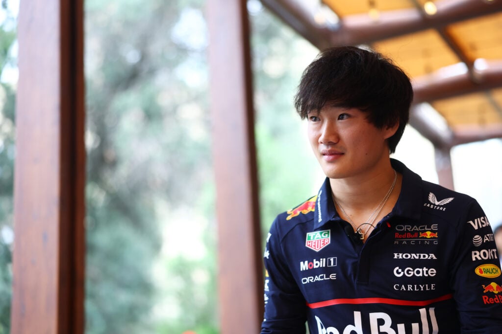 Red Bull driver Yuki Tsunoda arrives in the Baku paddock for media day at the 2025 F1 Azerbaijan Grand Prix