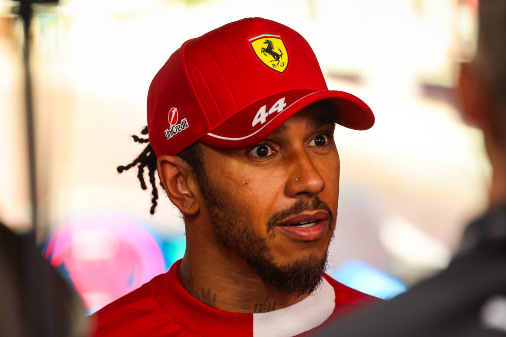 Ferrari driver Lewis Hamilton speaks to the media in Baku after qualifying for the 2025 F1 Azerbaijan Grand Prix