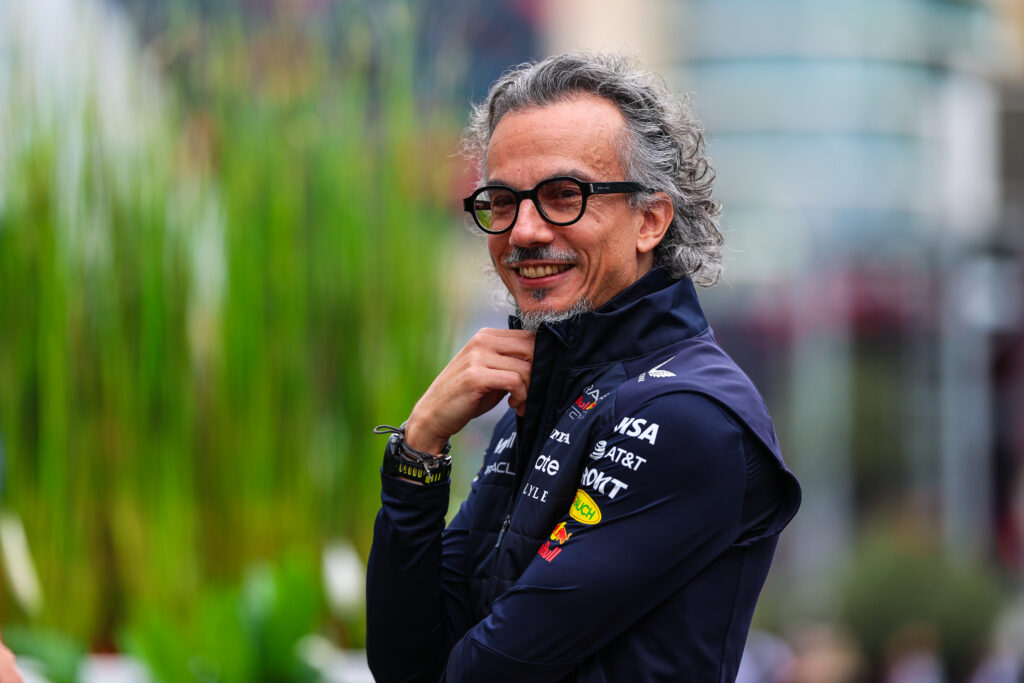 Laurent Mekies of Red Bull stands smiling in the Azerbaijan Grand Prix paddock