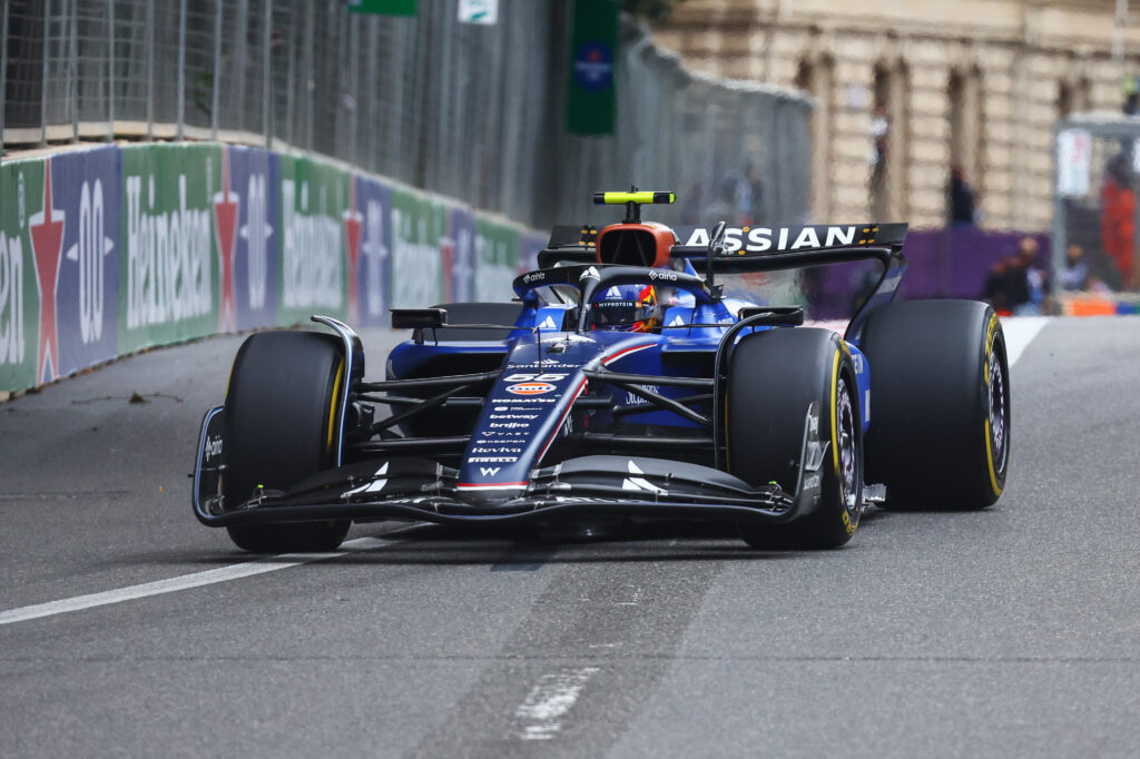 Williams driver Carlos Sainz drives his FW47 during the 2025 Azerbaijan Grand Prix