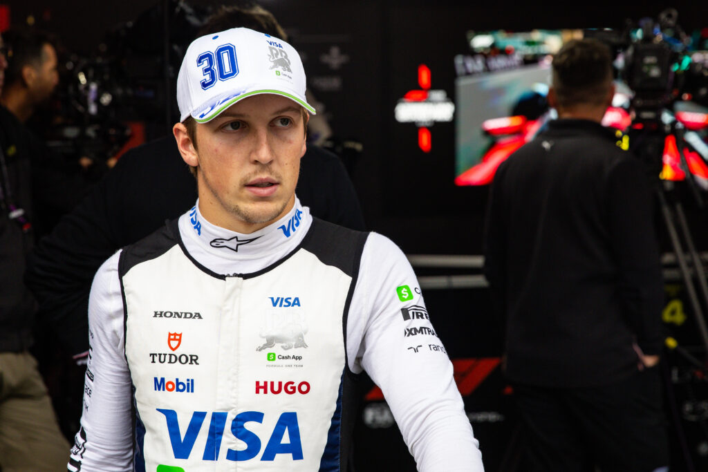 Racing Bulls driver Liam Lawson in the media pen after the 2025 Formula 1 Azerbaijan Grand Prix