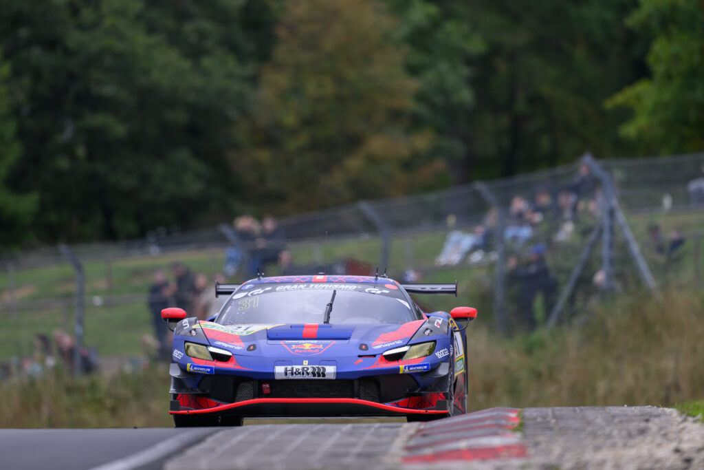Max Verstappen drives the #31 Ferrari 296 GT3 during the ADAC Nürburgring Langstrecken-Series at the Nurburgring
