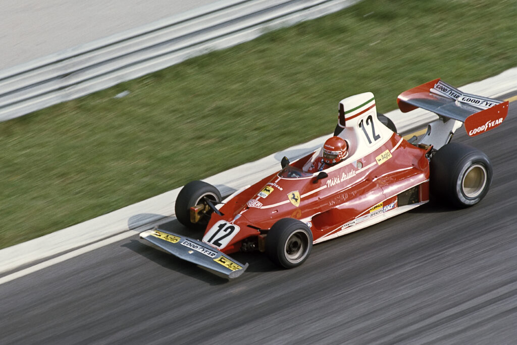 Niki Lauda driving Ferrari 312T in 1975.