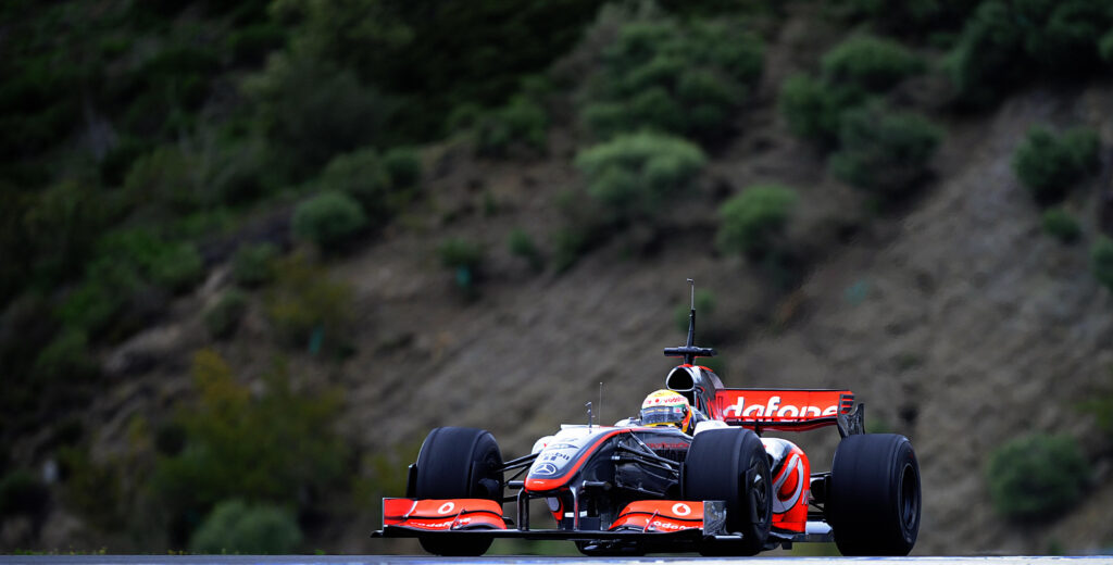Lewis Hamilton testing McLaren's car for F1's 2009 regulations at Jerez