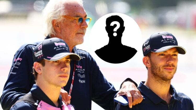 Alpine executive advisor Flavio Briatore (centre-left), standing above Alpine drivers Franco Colapinto (left) and Pierre Gasly (right) at the 2025 ...
