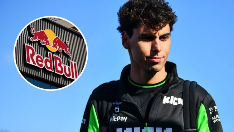 Gabriel Bortoleto of Sauber at the 2025 Dutch Grand Prix and Red Bull Racing's Formula 1 logo