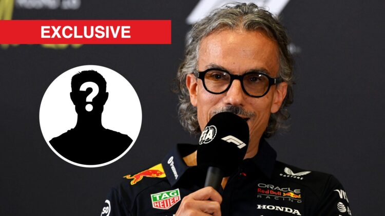 Red Bull Racing team principal Laurent Mekies speaking into the microphone at a press conference at the 2025 Formula 1 Italian Grand Prix