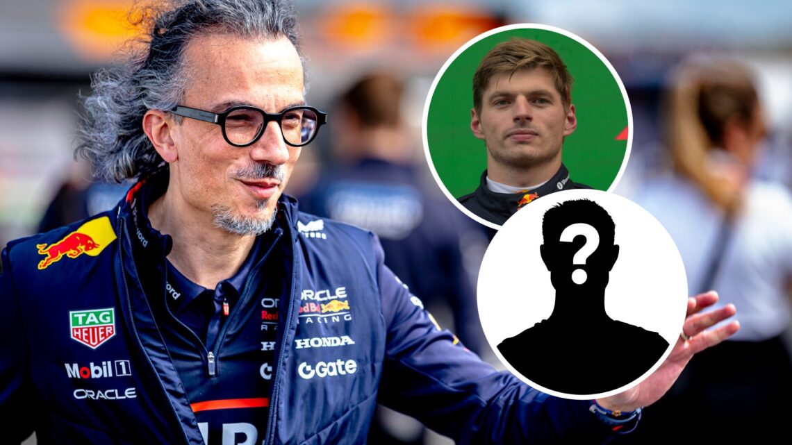Red Bull Racing team principal Laurent Mekies at the 2025 Formula 1 Dutch Grand Prix, inset, Max Verstappen
