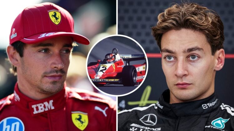 Ferrari driver Charles leclerc reacts after qualifying for the 2025 F1 Dutch Grand Prix and George Russell of Mercedes speaks to media at the Hunga...
