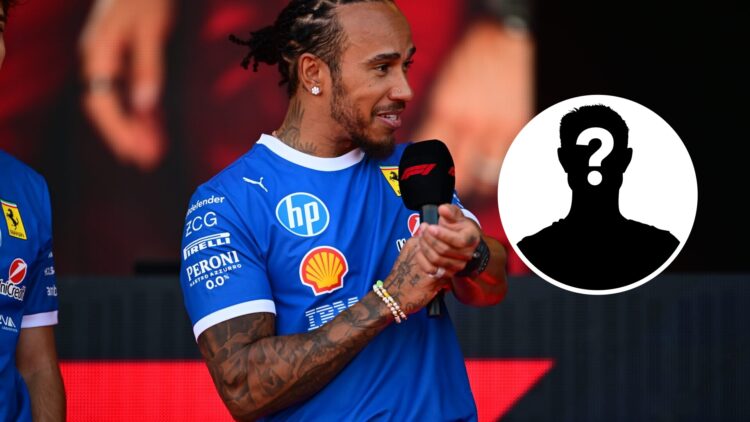Ferrari driver Lewis Hamilton addressing the crowd at the 2025 Formula 1 Italian Grand Prix