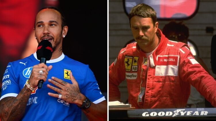Ferrari driver Lewis Hamilton (left) at the 2025 Italian Grand Prix, Ferrari driver Nigel Mansell (right) at the 1990 Italian Grand Prix