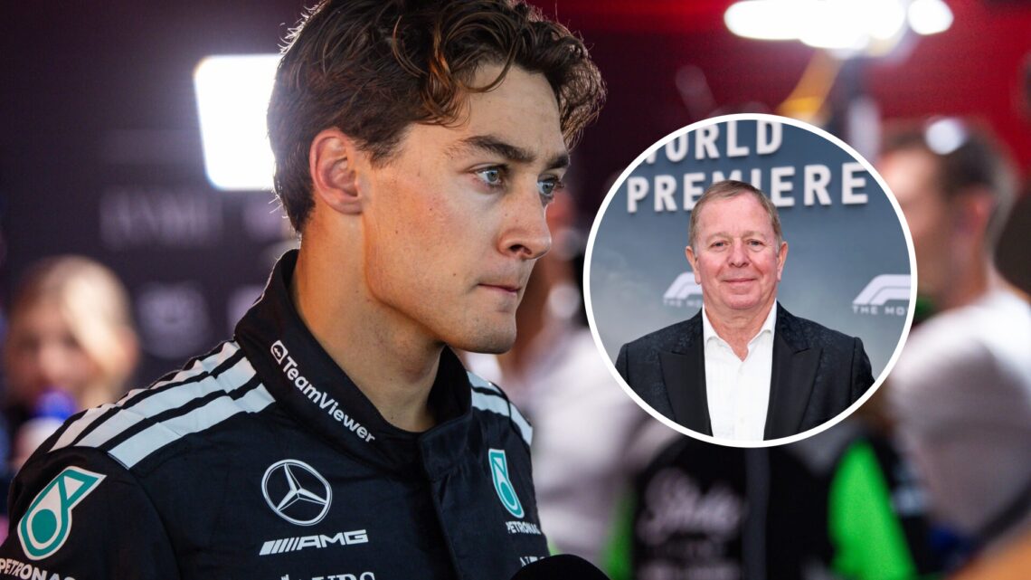 Mercedes driver George Russell at the 2025 Formula 1 Italian Grand Prix, inset, Martin Brundle