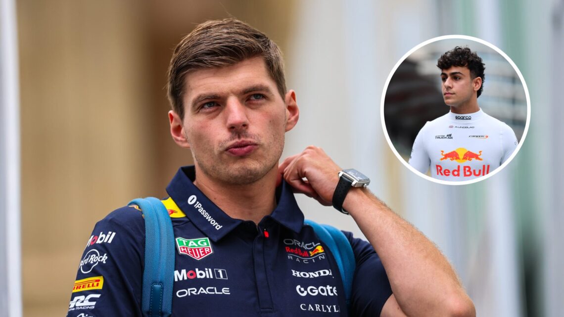 Max Verstappen and Arvid Lindblad of Red Bull at the 2025 Azerbaijan Grand Prix
