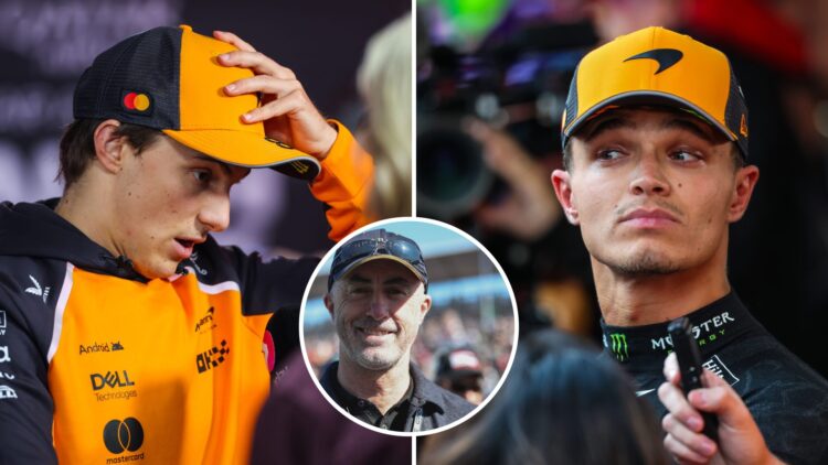 McLaren driver Oscar Piastri speaks to the media after his crash in the 2025 F1 Azerbaijan Grand Prix and Lando Norris after qualifying in Baku wit...