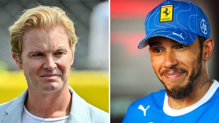 Nico Rosberg (left) at the Italian Grand Prix, Ferrari driver Lewis Hamilton (right) at the 2025 Italian Grand Prix