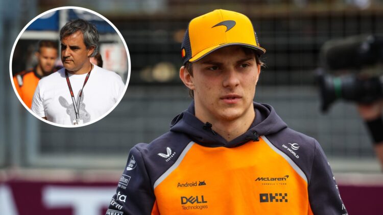 McLaren driver Oscar Piastri ahead of the 2025 Formula 1 Azerbaijan Grand Prix, inset Juan Pablo Montoya