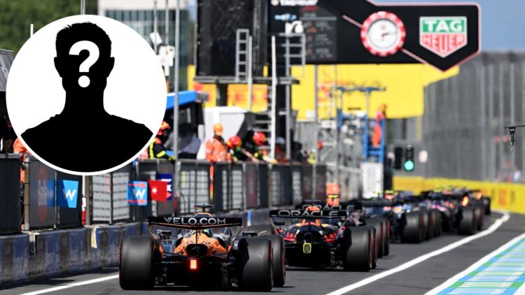 Red Bull driver Max Verstappen leads McLaren junior Alexander Dunne out of the pit lane during FP1 for the 2025 F1 Italian Grand Prix at Monza