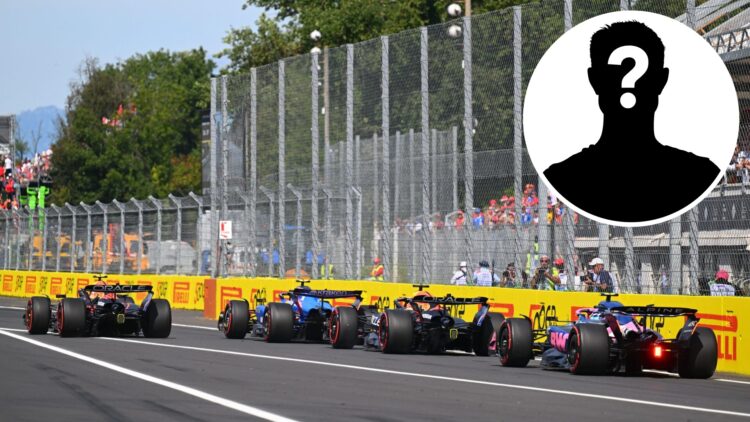 Red Bull's Yuki Tsunoda and Max Verstappen, Williams' Carlos Sainz and Alpine's Franco Colapinto leave the Monza pit lane before the 2025 F1 Italia...