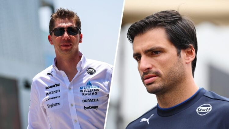 Split image of Williams boss James Vowles (L) and Williams driver Carlos Sainz (R) at the 2025 Azerbaijan Grand Prix
