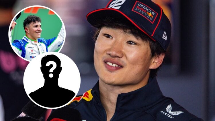 Red Bull Racing driver Yuki Tsunoda at the Dutch Grand Prix, inset, Isack Hadjar on the podium at the Dutch Grand Prix