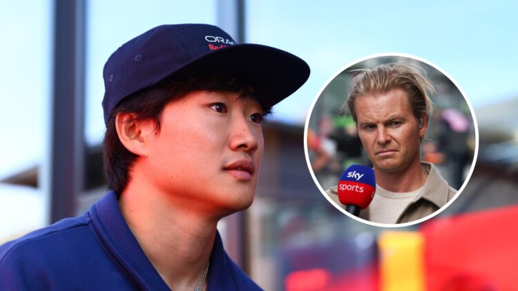 Red Bull Racing driver Yuki Tsunoda at the Italian Grand Prix, inset, Nico Rosberg