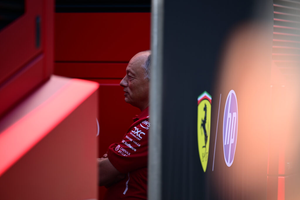 Ferrari team principal Frederic Vasseur spotted behind the garage during practice for the 2025 F1 Hungarian Grand Prix