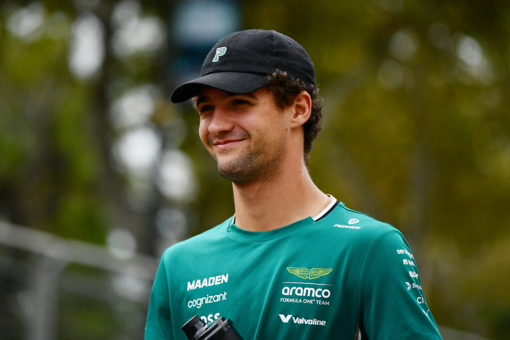 Jak Crawford walks through the paddock ahead of the Formula 2 Azerbaijan Grand Prix