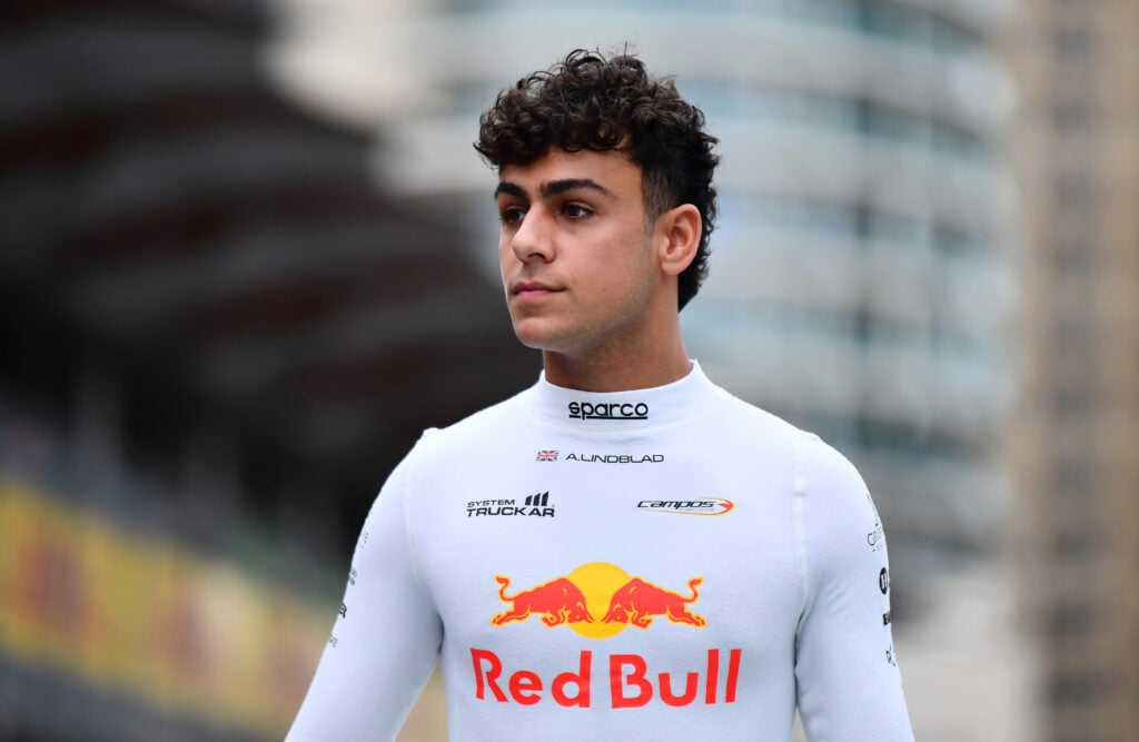 Red Bull junior driver Arvid Lindblad at the 2025 Formula 2 Azerbaijan Grand Prix
