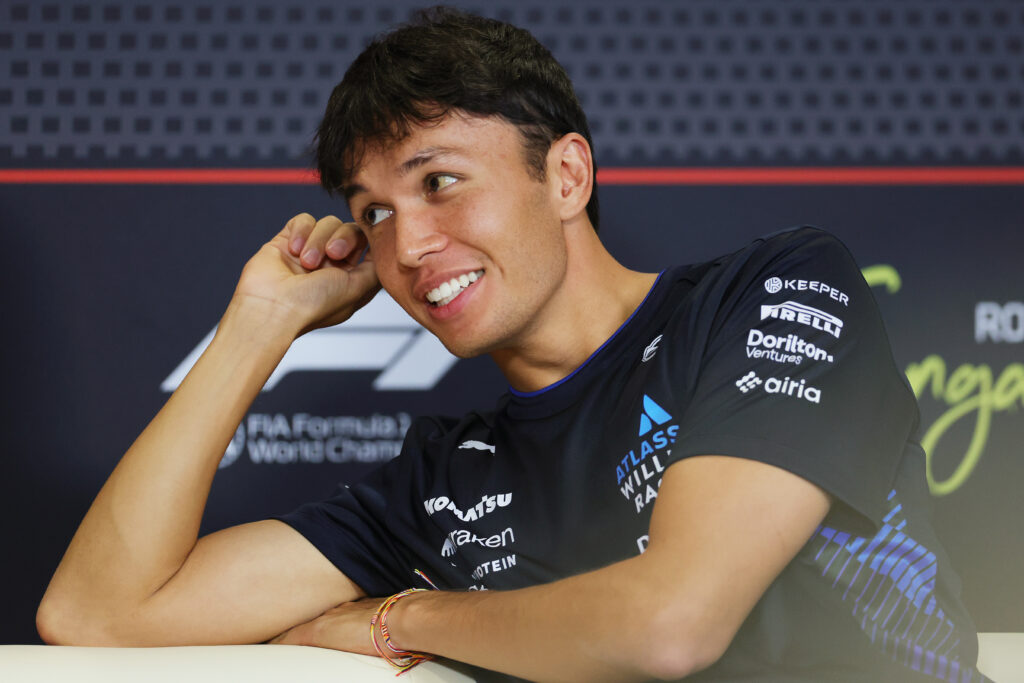 Alex Albon of Williams speaks in a press conference at the Singapore Grand Prix