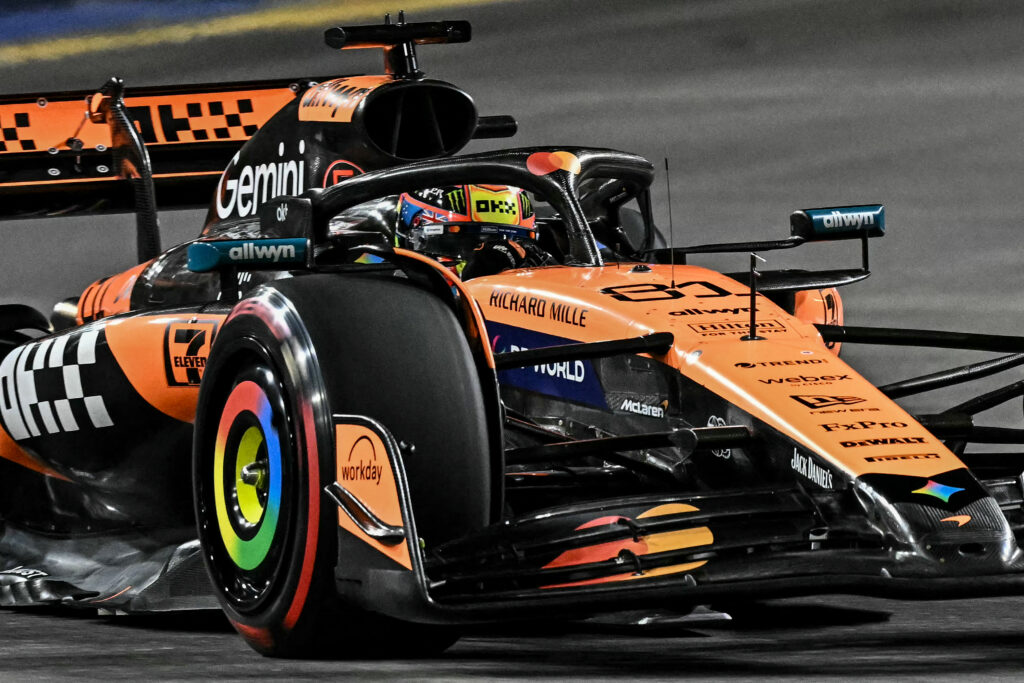 McLaren driver Oscar Piastri on track during qualifying for the 2025 F1 Singapore Grand Prix
