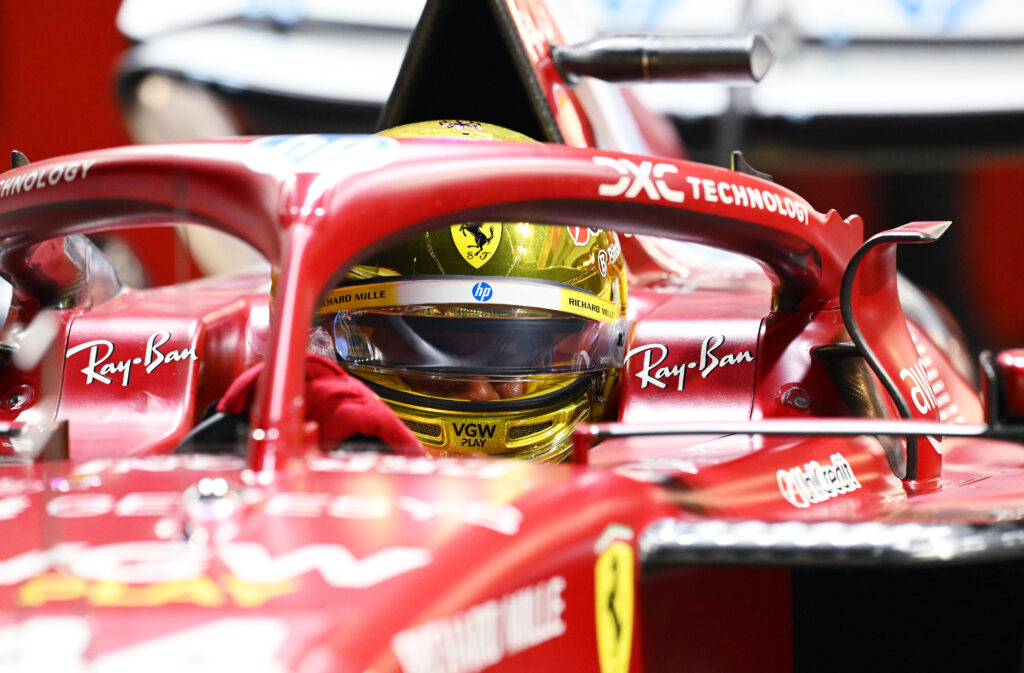 Ferrari driver Lewis Hamilton looks out from his car during qualifying for the 2025 F1 Singapore Grand Prix