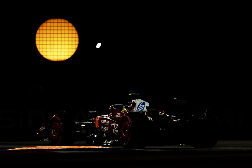 Ferrari driver Lewis Hamilton on track during the 2025 F1 Singapore Grand Prix
